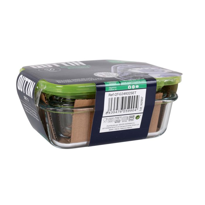 Quttin Set de 3 Fiambreras Rectangulares con Tapa Verde (6 Cajas) 4 Quttin Set de 3 Fiambreras Rectangulares con Tapa Verde (6 Cajas) 4