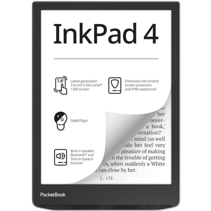 PocketBook InkPad 4 Lector de libros electrónicos 7.8" E Ink Carta Stardust Silver 32GB Wi-Fi 0 PocketBook InkPad 4 Lector de libros electrónicos 7.8" E Ink Carta Stardust Silver 32GB Wi-Fi 0