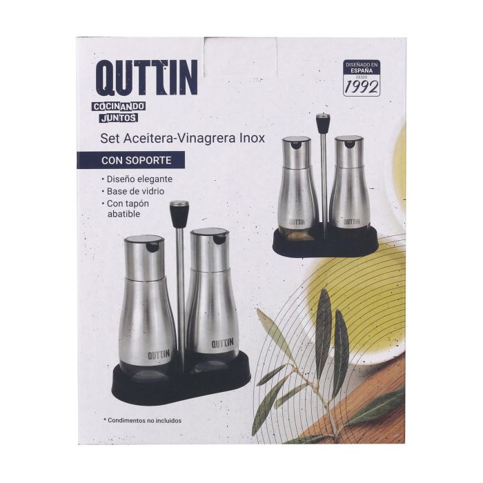 Quttin Set de 2 Aceiteras de Acero Inoxidable con Soporte - 18x9.5x23 cm, 320 ml (12 Unidades) 1