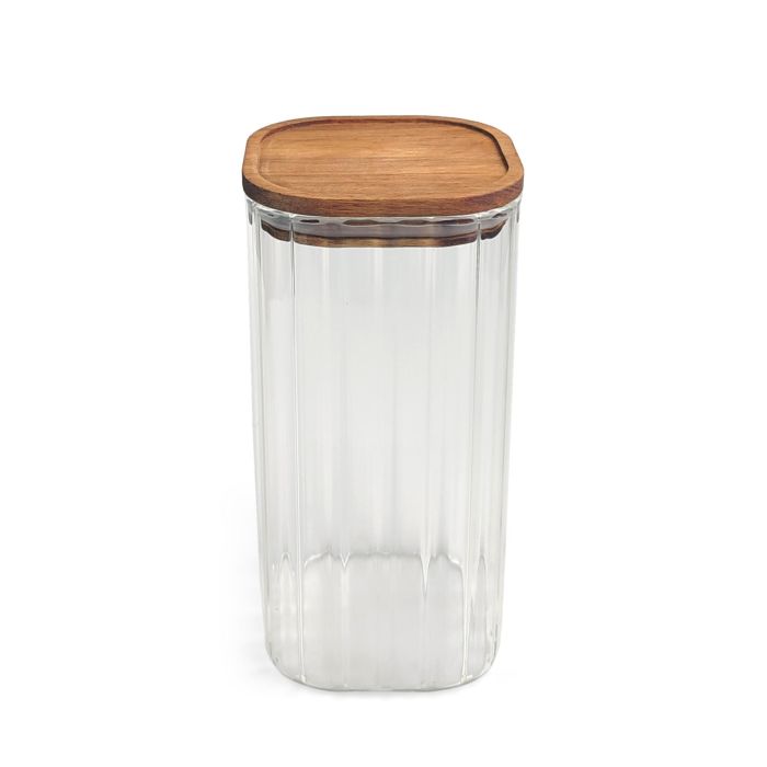 Inde Tarro Boro.Ottic con Acacia Cuadrado 1350 ml La Mediterran - Capacidad 1.35L, Medidas 10.2x10.2x20 cm (12 Unidades)