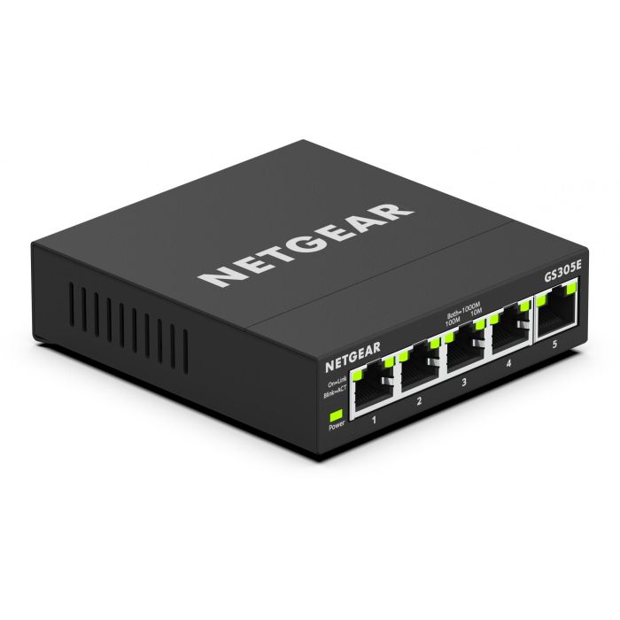Netgear GS305E Switch Ethernet Gestionado de 5 Puertos Gigabit (10/100/1000) con QoS y Soporte VLAN para Redes