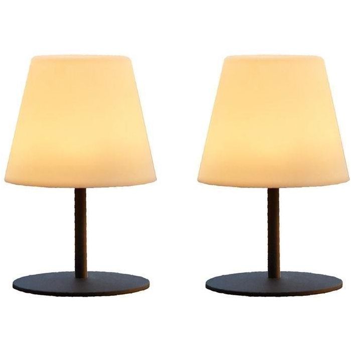 Pack de 2 lámparas de mesa inalámbricas - LUMISKY - TWINS - Al. 16 cm - Base de acero gris - LED blanco cálido y blanco Pack de 2 lámparas de mesa inalámbricas - LUMISKY - TWINS - Al. 16 cm - Base de acero gris - LED blanco cálido y blanco