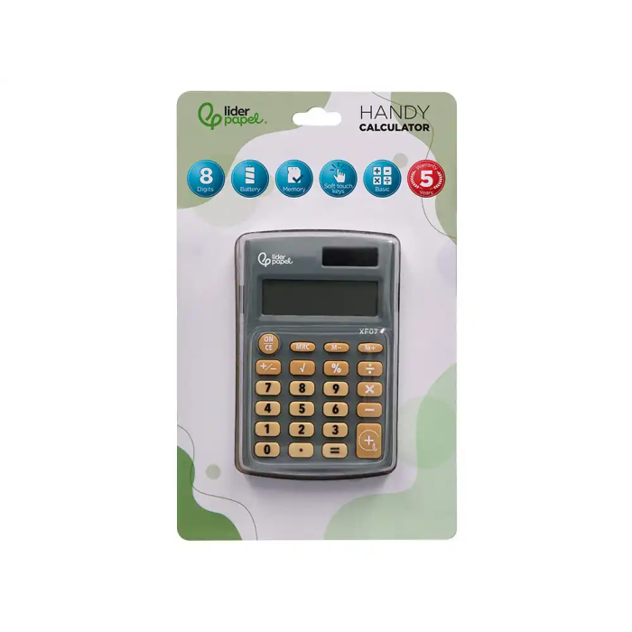 Liderpapel xf07 Calculadora de Bolsillo 8 Dígitos Solar y Pilas Gris 98x62x8 mm 1