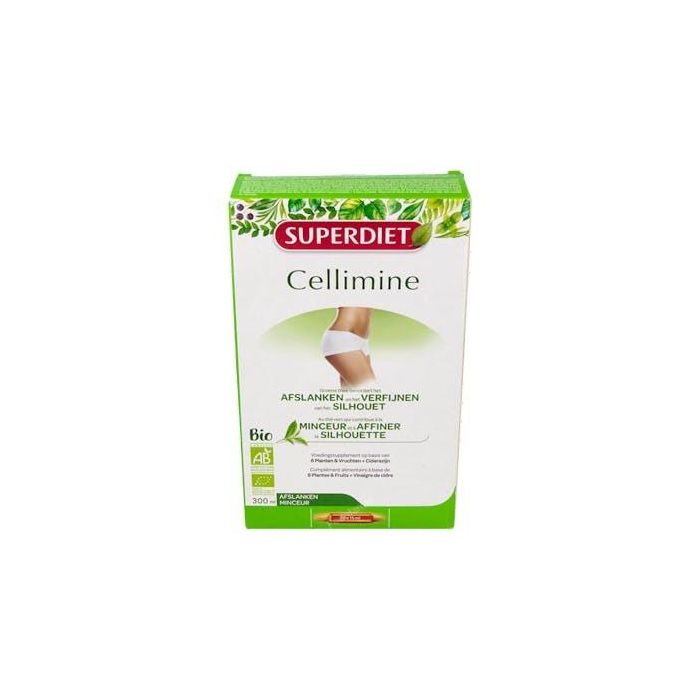SUPERDIET Cellimine 20 Ampollas | Suplemento Coadyuvante Dietas de Adelgazamiento con Té Verde, Abedul y Vinagre de Sidra