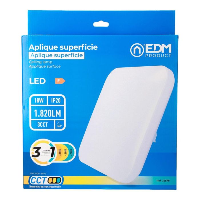 Aplique led cuadrado extraplano de superficie 18 W 3cct 1820 lm 33 x 33 x 7 cm 2 Aplique led cuadrado extraplano de superficie 18 W 3cct 1820 lm 33 x 33 x 7 cm 2