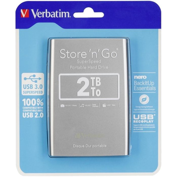 Verbatim Disco Duro Portátil Store 'N' Go 2Tb Hdd 2.5" Usb 3.0 Plata Verbatim Disco Duro Portátil Store 'N' Go 2Tb Hdd 2.5" Usb 3.0 Plata