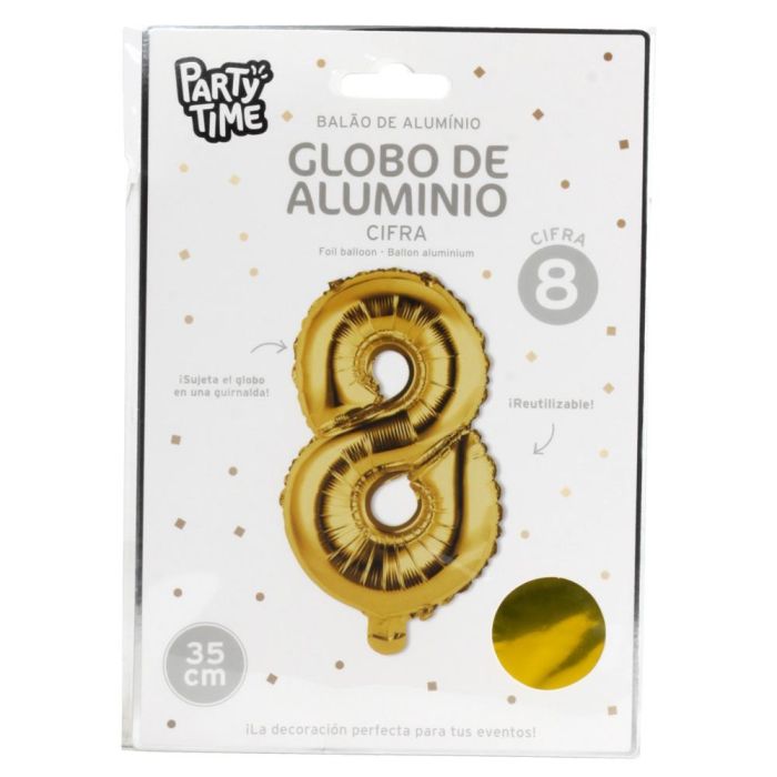 Globo Cifra 8 Oro Party Time altura 35 cm 1 Globo Cifra 8 Oro Party Time altura 35 cm 1