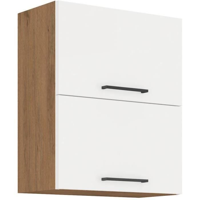 ROCK - Columna - Roble Lancelot y melamina blanco brillo - 60 cm - 2 puertas basculantes ROCK - Columna - Roble Lancelot y melamina blanco brillo - 60 cm - 2 puertas basculantes