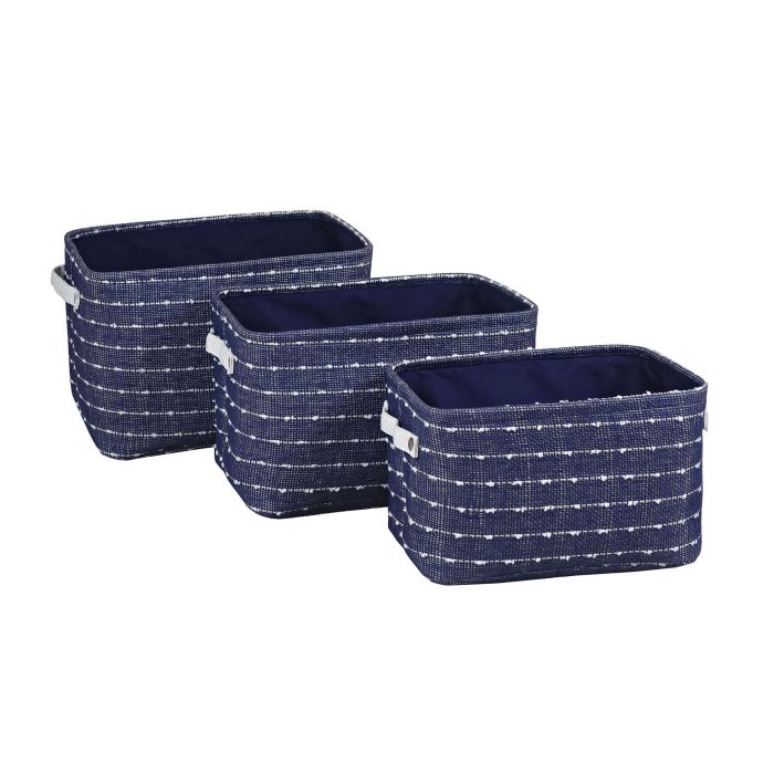 Cesta DKD Home Decor Azul Marino Blanco 28 x 25 x 38 cm Set de 3