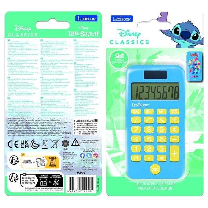 Lexibook C45D Calculadora de Bolsillo para Niños Stitch Solar con Pila AG10, Funciones Avanzadas y Apagado Automático 1 Lexibook C45D Calculadora de Bolsillo para Niños Stitch Solar con Pila AG10, Funciones Avanzadas y Apagado Automático 1