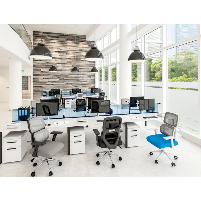 Q-connect Silla de Oficina Lucca Malla Base Metálica Alt Max 1090 Ancho 700 Profundo 650 Ruedas Premium Color Blanco Gris Azul 8