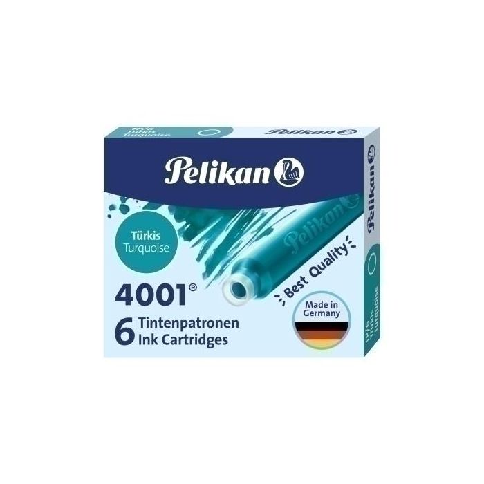 Pelikan TP6 Tinta Estilográfica Turquesa, Caja de 6 Cartuchos Recambio