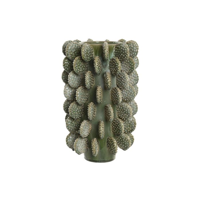 DKD Home Decor Jarrón Tropical de Cerámica Verde con Cactus 28 x 28 x 39 cm