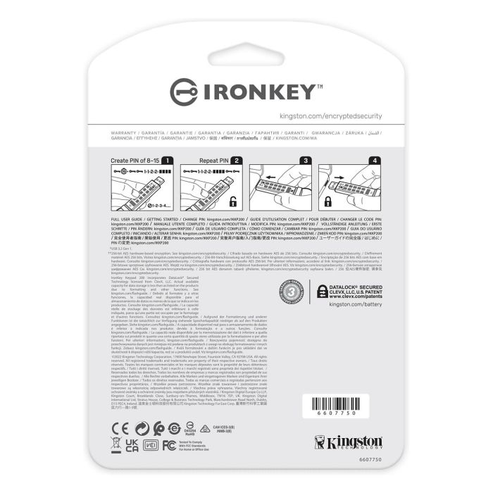 Kingston IronKey Keypad 200 512GB USB 3.2 Gen 1, Cifrado AES-256, Teclado Integrado, Funda Azul, Resistente al Polvo y Agua IP68 3