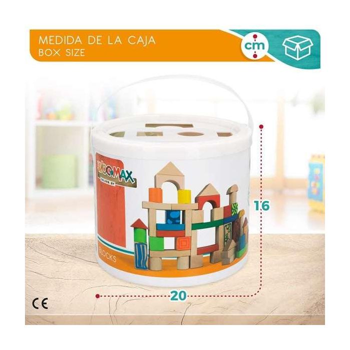 Color Baby Construcción con 50 Bloques de Madera en Cubo 7