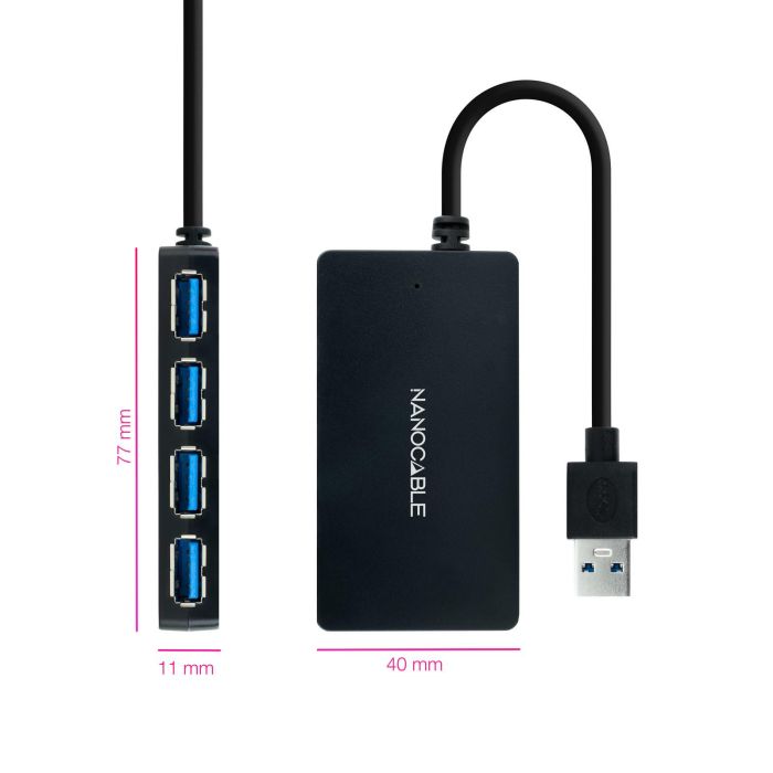 TOOQ Hub USB 3.0 con 4 puertos USB-A/M-USB 3.0, Negro, 15 cm 1