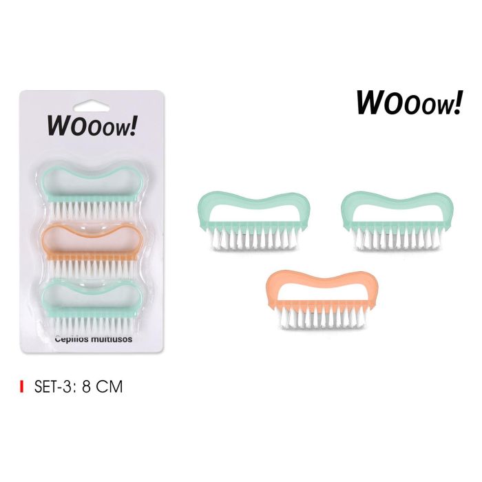 Wooow Set de 3 Cepillos de Plástico Multiuso - 2.5 x 4.5 x 8 cm (36 Unidades)