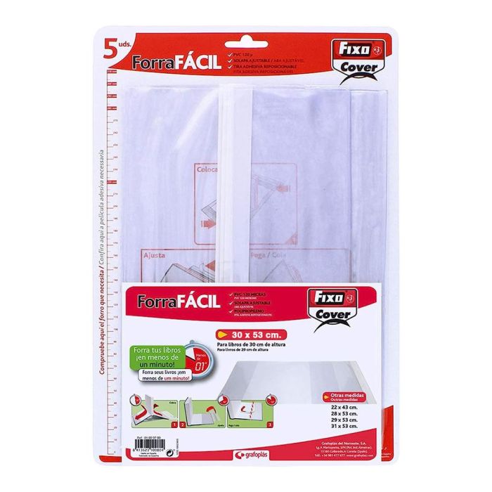 Fixo Forro de libros ajustable PVC transparente 300x530 mm, pack de 5 0 Fixo Forro de libros ajustable PVC transparente 300x530 mm, pack de 5 0