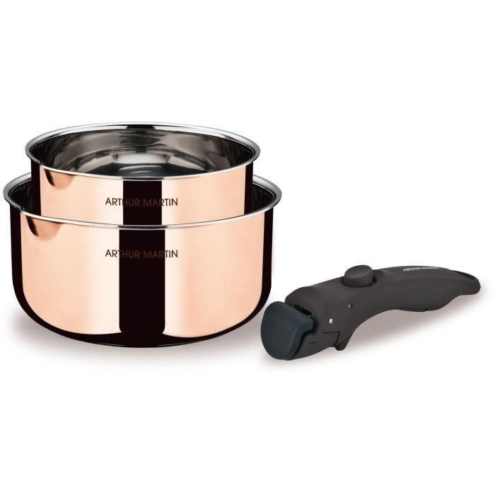 Arthur Martin AM720GT Set de 2 Cacerolas 16cm y 20cm con Mango Extraíble, 3 Capas Triple Acción, Compatible Inducción y Todas las Fuentes de Calor Arthur Martin AM720GT Set de 2 Cacerolas 16cm y 20cm con Mango Extraíble, 3 Capas Triple Acción, Compatible Inducción y Todas las Fuentes de Calor