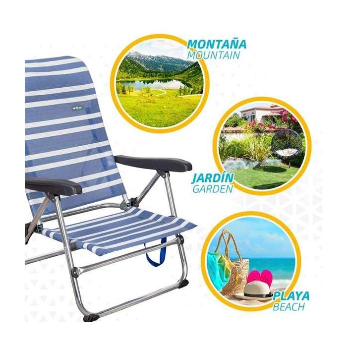 Silla playa aluminio plegable mykonos 5 posiciones 61x50x85 cm con asa. 8 Silla playa aluminio plegable mykonos 5 posiciones 61x50x85 cm con asa. 8