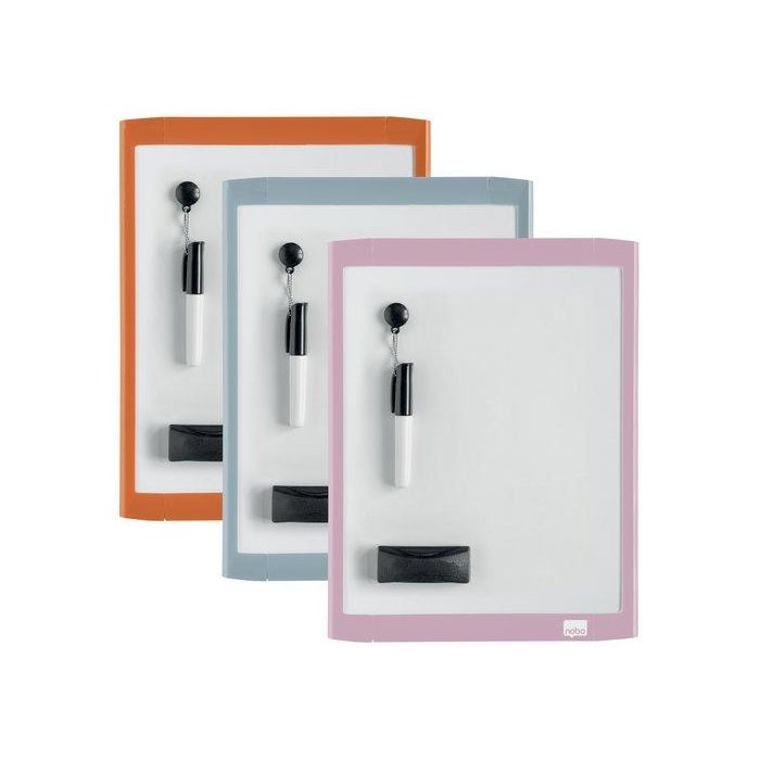 Pizarra Blanca Magnetica Nobo Pequeña 216X280 Mm + Rotulador + Borrador Marco Surtido Pastel (3 Col.)