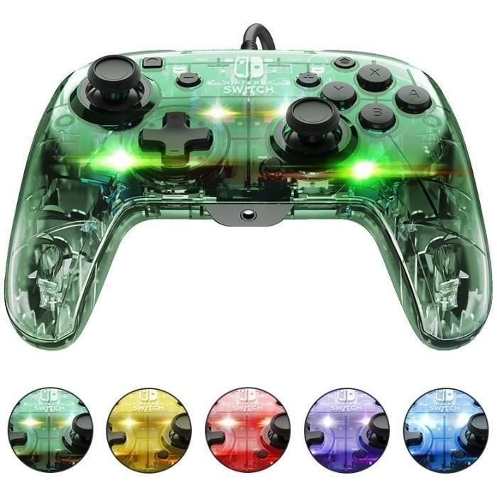 PDP Controlador Prismatic Afterglow con Cable para Nintendo Switch, Iluminación LED, Audio y Chat 3.5mm, Controles Integrados 3