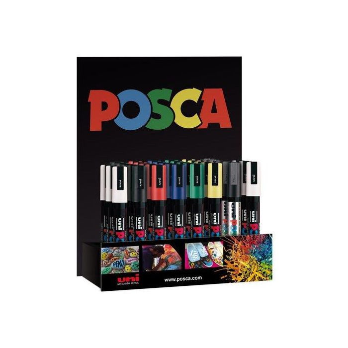 POSCA Expositor Marcador PC-5M-3D Surtido - 36 Unidades (6 Blancos, 5 Negros, 5 Plateados, 5 Rojos, 5 Verdes, 5 Amarillos, 5 Azules)