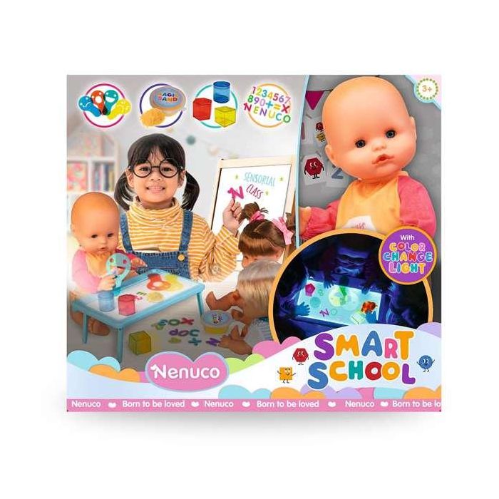 Muñeco nenuco smart school 35 cm con mesa de luz multicolor y accesorios translucidos