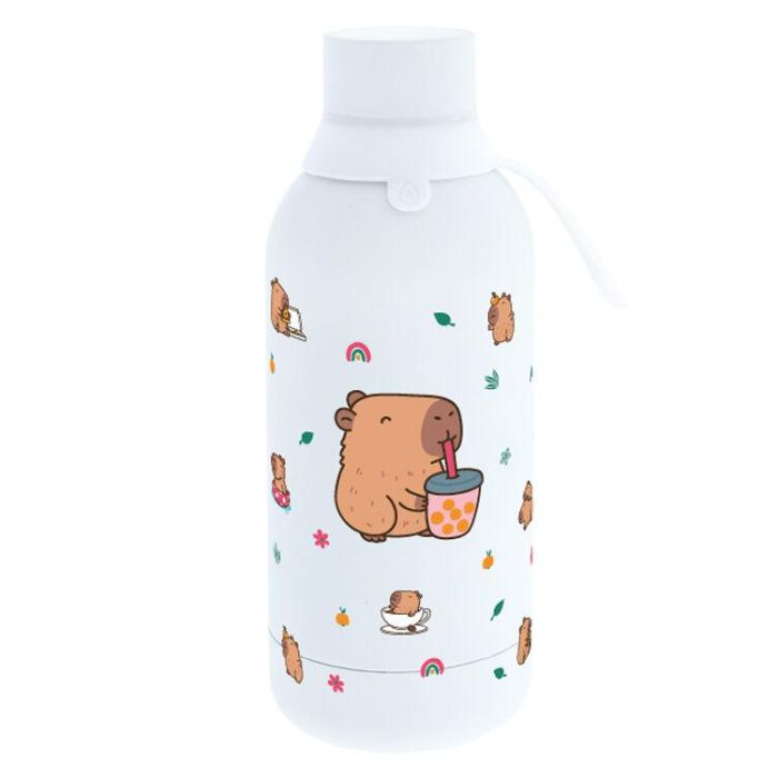 AUREA Botella Termica Bubble Tea Ice Capibara 500ml - Acero Inoxidable, 24h Frío / 12h Caliente, Libre de BPA
