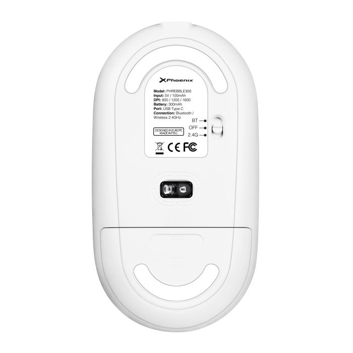 Phoenix technologies Rebble Ratón Inalámbrico Bluetooth 5.2 y Wireless 2.4 Ghz, Batería Recargable USB C, 1600 DPI, Ratón Óptico Ligero 2