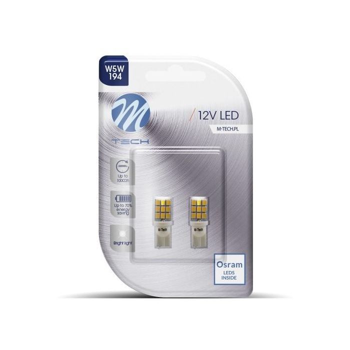 M-Tech MTECLB021W - Pack 2 Bombillas LED W5W 9xSMD2835 OSRAM 12V Blanco para Luz de Posición, Interior y Matrícula M-Tech MTECLB021W - Pack 2 Bombillas LED W5W 9xSMD2835 OSRAM 12V Blanco para Luz de Posición, Interior y Matrícula
