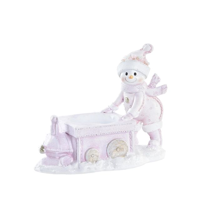 DKD Home Decor Figura Navidad Portavela Fantasía Resina Rosa Blanco 6.5 x 10 x 12 cm