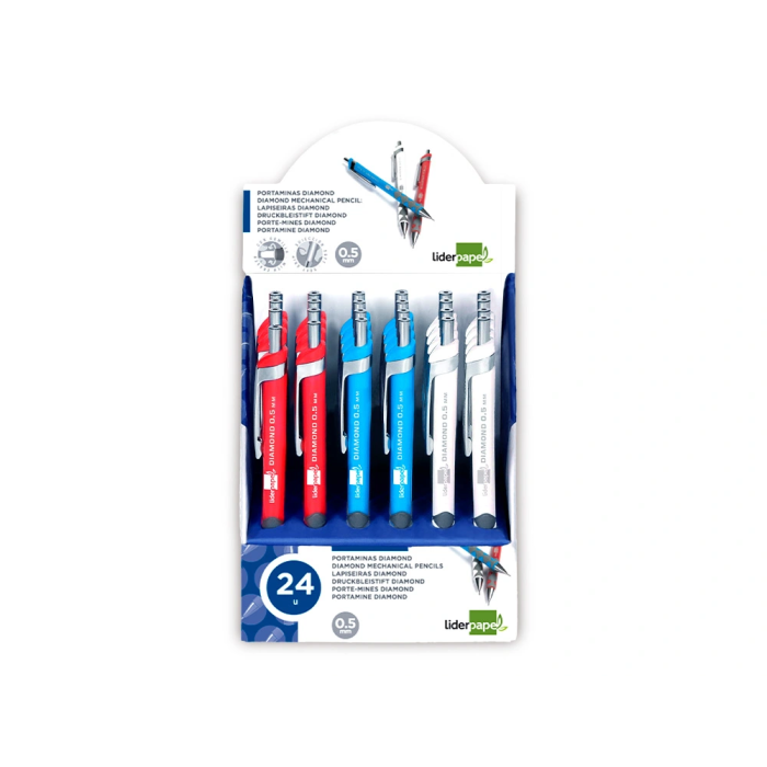 Liderpapel Portaminas Diamond 0,5 mm con Goma y Sujeción Soft Colores Surtidos 9