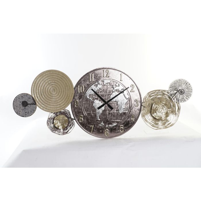 DKD Home Decor Reloj de Pared Moderno Mapamundi de Metal Dorado y Marrón 121x49.5 cm