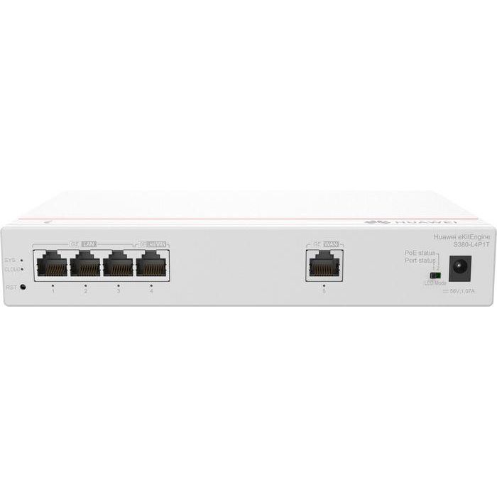 HUAWEI eKit S380-L4P1T Gateway Multi-Servicio, 1xGE WAN, 4xGE LAN (PoE+ 50W) para SME, Hoteles, Educación 2