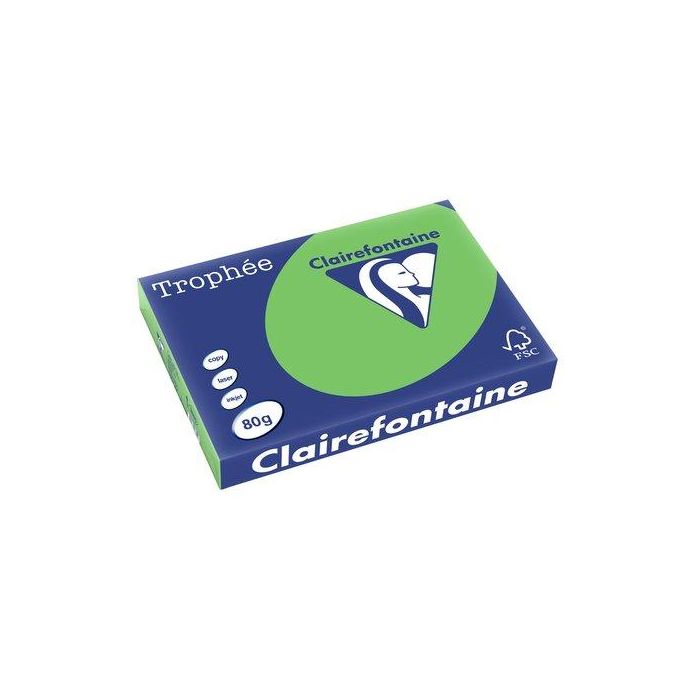 Papel De Color A3 Clairefontaine Trophee 80G 500H Vivo Verde Menta 5 unidades