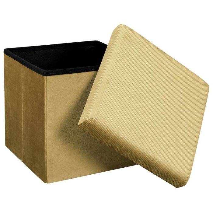 Home Deco Factory Caja Puf Plegable Terciopelo Amarillo Mostaza Lounge 38x38x38 cm 3