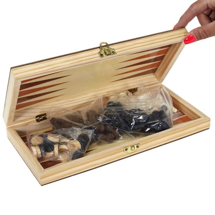 Mister Gadget Caja Juegos 3 En 1 Ajedrez Damas Backgammon Coleccion Vintage Madera 2