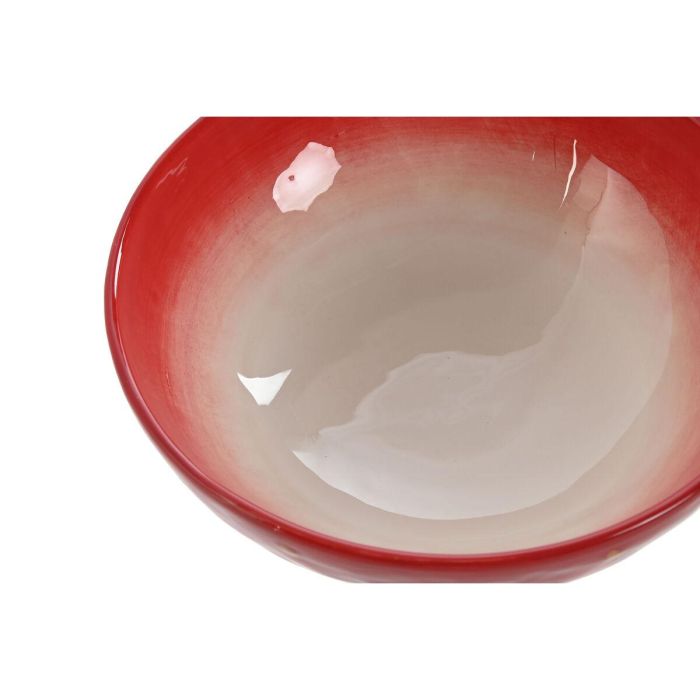 DKD Home Decor Bol Moderno de Gres Rojo de 19.3x19.3x7cm con Decoración Fresa, Compatible con Microondas y Lavavajillas 2