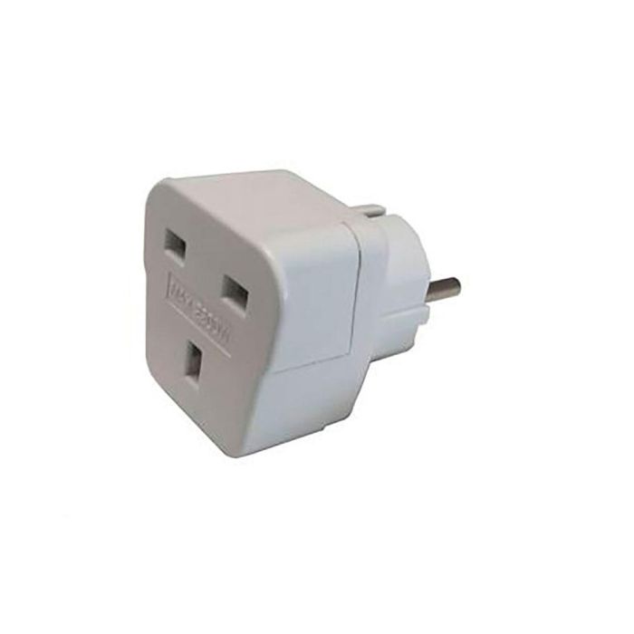 Adaptador reino unido a europeo 13 a 250 v blanco (retractilado) Adaptador reino unido a europeo 13 a 250 v blanco (retractilado)