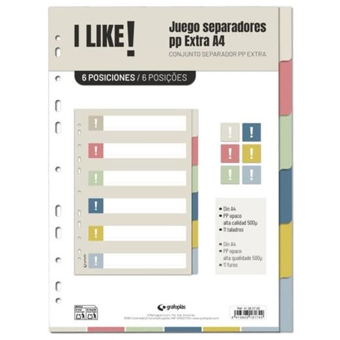 Separadores Grafoplas I LIKE Multicolor Polipropileno (20 Unidades) 1 Separadores Grafoplas I LIKE Multicolor Polipropileno (20 Unidades) 1