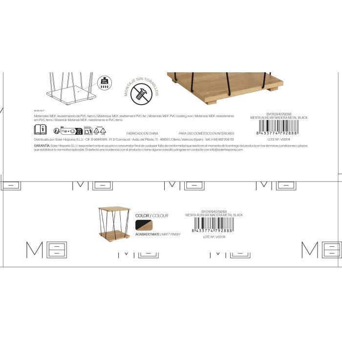 Moblekit Mesita Auxiliar Madera y Metal Negra 31.8 x 31.8 x 38.5 cm 3 Moblekit Mesita Auxiliar Madera y Metal Negra 31.8 x 31.8 x 38.5 cm 3