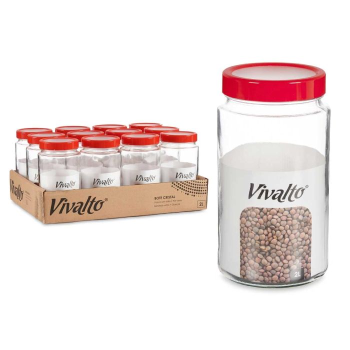 Bote de Cristal 2L Transparente con Tapa Roja Vivalto - 11.5x21x11.5 cm (12 Unidades) 2 Bote de Cristal 2L Transparente con Tapa Roja Vivalto - 11.5x21x11.5 cm (12 Unidades) 2