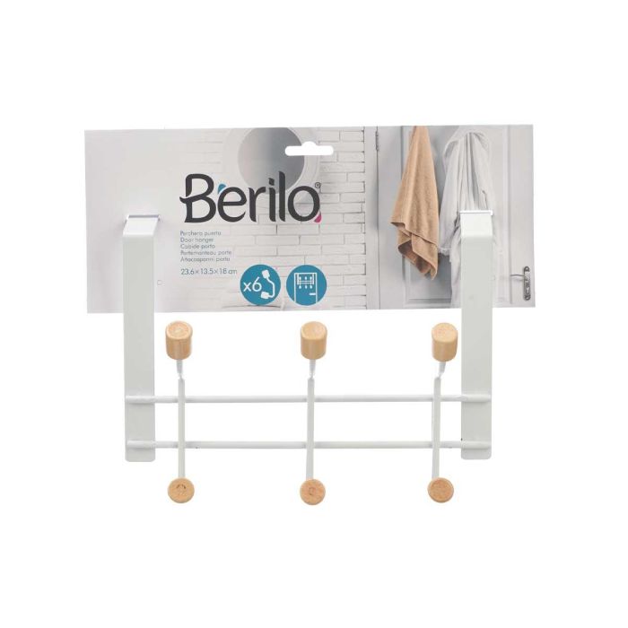 Percha 6 Pomos Puerta Blanca Berilo 24X18CM (12 Unidades) 2 Percha 6 Pomos Puerta Blanca Berilo 24X18CM (12 Unidades) 2