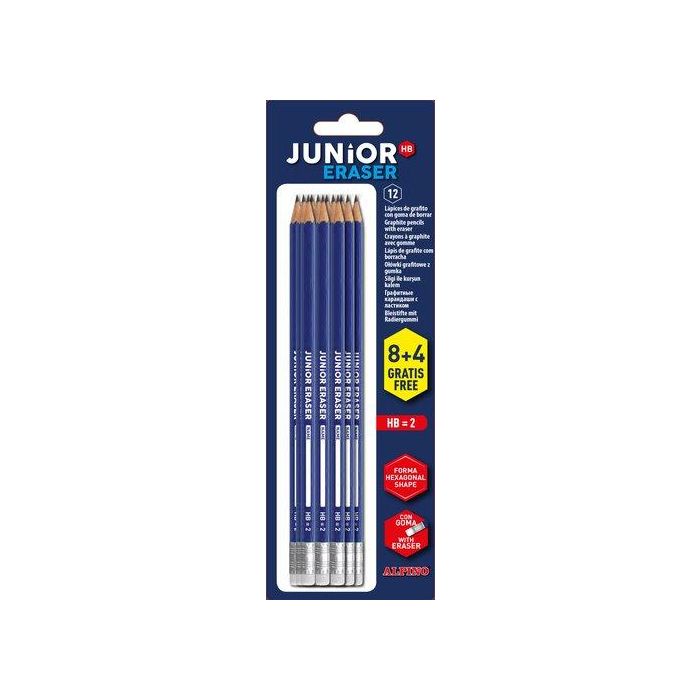 Lapiz De Grafito Alpino Junior Con Goma - Hb Blister De 8+4