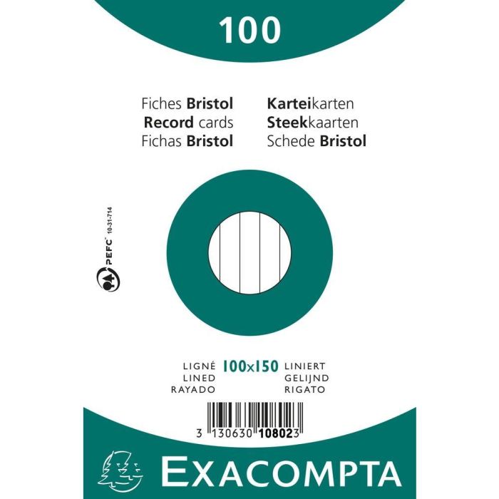 Exacompta Paquete 100 Fichas Cartulina Bristol Retractil Linea Horizontal Sin Taladro 100x150 mm Blanco Exacompta Paquete 100 Fichas Cartulina Bristol Retractil Linea Horizontal Sin Taladro 100x150 mm Blanco