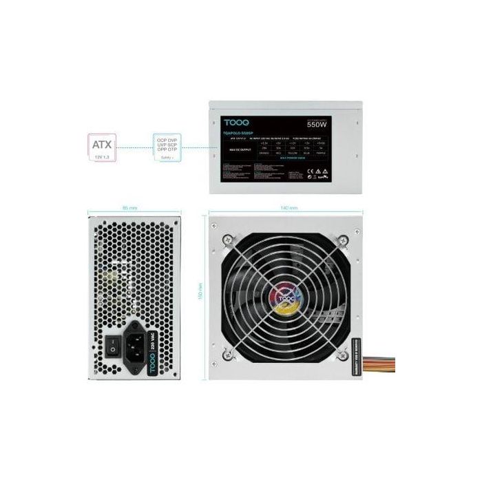 TooQ TQAPOLO-550SP Fuente de Alimentación PC 550W ATX 20+4 pines, PFC Activo, 78% Eficiencia, Ventilador 12cm, Plata 3 TooQ TQAPOLO-550SP Fuente de Alimentación PC 550W ATX 20+4 pines, PFC Activo, 78% Eficiencia, Ventilador 12cm, Plata 3