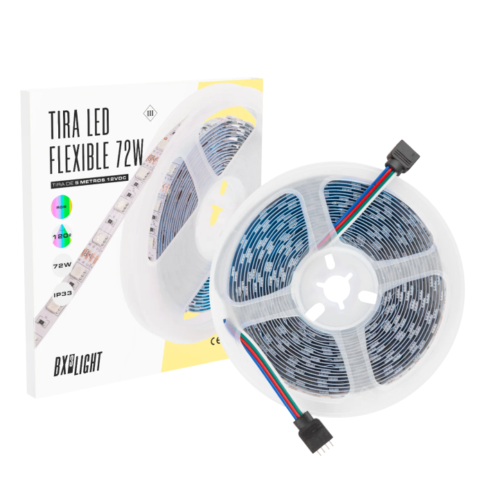 BX3 Light Tira LED Flexible RGB 72W 5m 12VDC IP33 para Interior, Efectos Dinámicos de Color, BX3-219012-RGB-IP33 BX3 Light Tira LED Flexible RGB 72W 5m 12VDC IP33 para Interior, Efectos Dinámicos de Color, BX3-219012-RGB-IP33