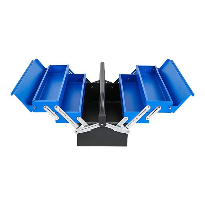 Workpro Caja de herramientas metálica, 5 compartimentos, 4 bandejas plegables, 41,5 × 20 × 20 cm, azul y negra 2