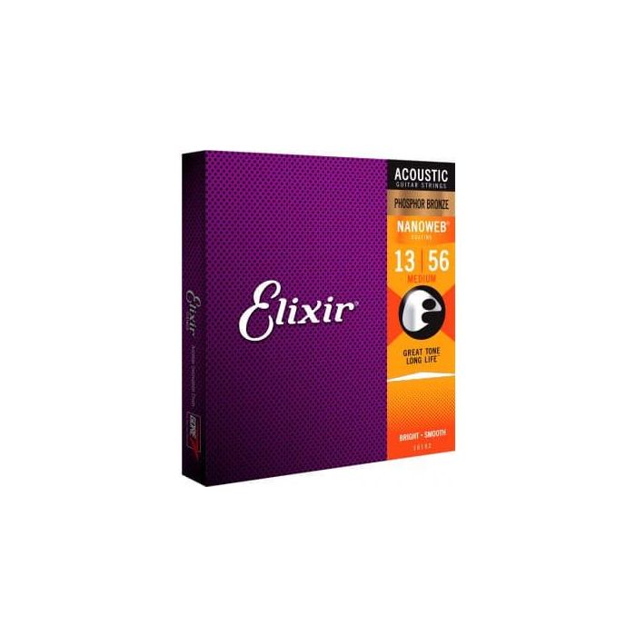 Elixir Cuerdas Guitarra Acústica Phosphor Bronze con Nanoweb 92/8 Medium 13-56